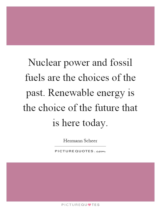 Nuclear power and fossil fuels are the choices of the past. Renewable energy is the choice of the future that is here today Picture Quote #1
