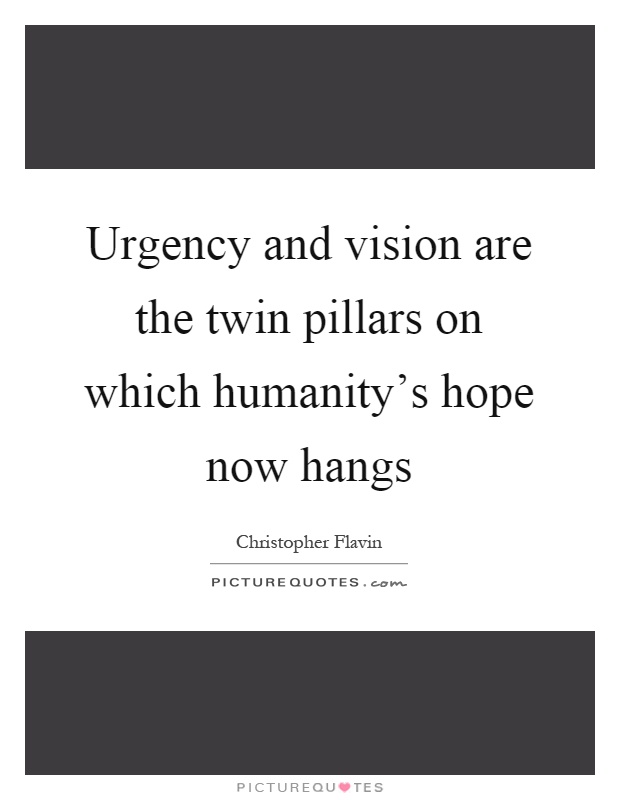 Urgency and vision are the twin pillars on which humanity's hope now hangs Picture Quote #1