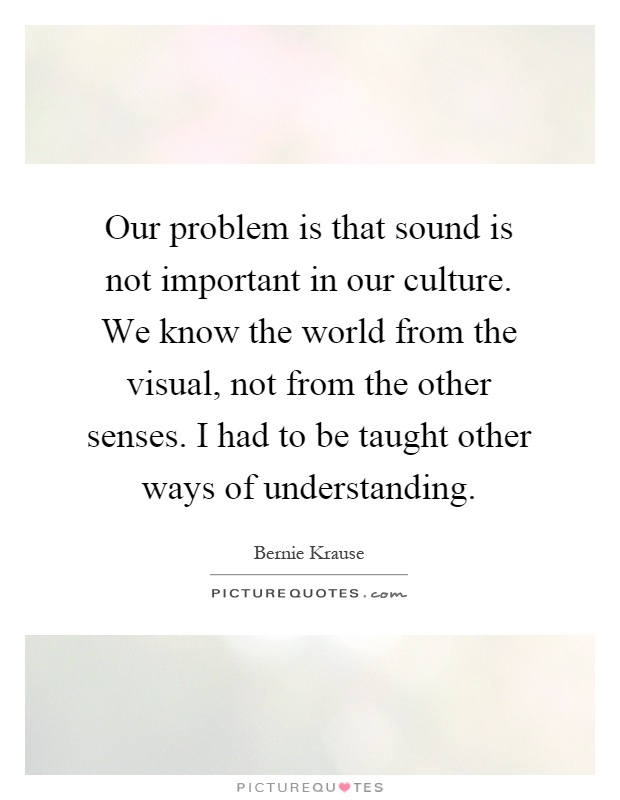 Our problem is that sound is not important in our culture. We know the world from the visual, not from the other senses. I had to be taught other ways of understanding Picture Quote #1