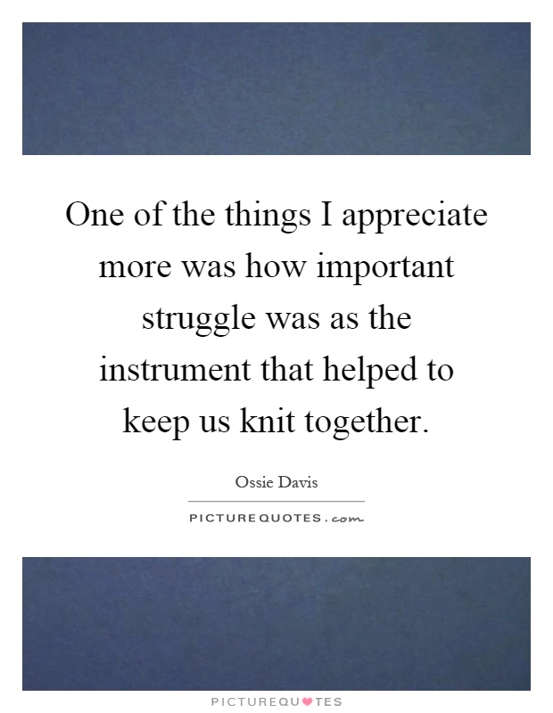 One of the things I appreciate more was how important struggle was as the instrument that helped to keep us knit together Picture Quote #1