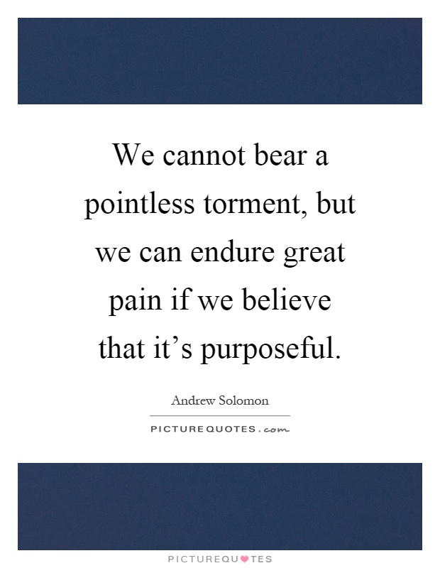 We cannot bear a pointless torment, but we can endure great pain if we believe that it's purposeful Picture Quote #1