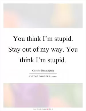 You think I’m stupid. Stay out of my way. You think I’m stupid Picture Quote #1
