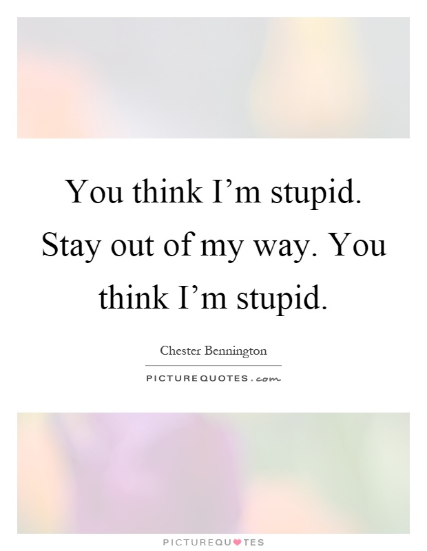 You think I'm stupid. Stay out of my way. You think I'm stupid Picture Quote #1