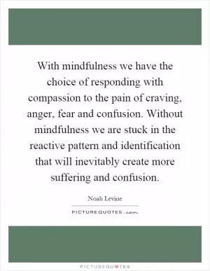 With mindfulness we have the choice of responding with compassion to the pain of craving, anger, fear and confusion. Without mindfulness we are stuck in the reactive pattern and identification that will inevitably create more suffering and confusion Picture Quote #1