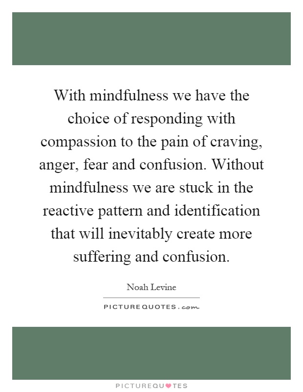 With mindfulness we have the choice of responding with compassion to the pain of craving, anger, fear and confusion. Without mindfulness we are stuck in the reactive pattern and identification that will inevitably create more suffering and confusion Picture Quote #1