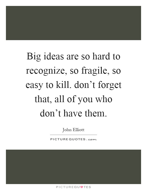 Big ideas are so hard to recognize, so fragile, so easy to kill. don't forget that, all of you who don't have them Picture Quote #1