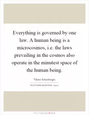 Everything is governed by one law. A human being is a microcosmos, i.e. the laws prevailing in the cosmos also operate in the minutest space of the human being Picture Quote #1