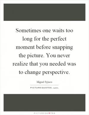 Sometimes one waits too long for the perfect moment before snapping the picture. You never realize that you needed was to change perspective Picture Quote #1