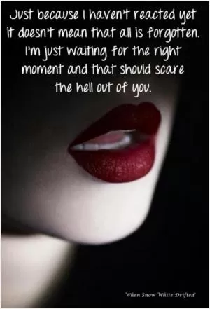 Just because I haven't reacted yet it doesn't mean that all is forgotten. I'm just waiting for the right moment and that should scare the hell out of you Picture Quote #1