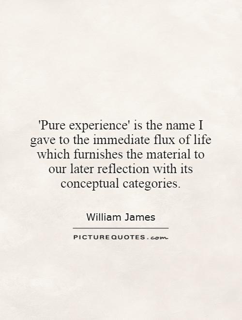 'Pure experience' is the name I gave to the immediate flux of life which furnishes the material to our later reflection with its conceptual categories Picture Quote #1