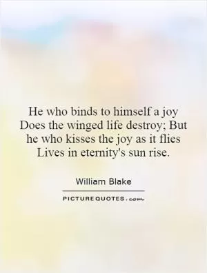 He who binds to himself a joy does the winged life destroy; But he who kisses the joy as it flies lives in eternity's sun rise Picture Quote #1