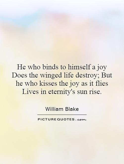 He who binds to himself a joy does the winged life destroy; But he who kisses the joy as it flies lives in eternity's sun rise Picture Quote #1