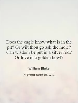 Does the eagle know what is in the pit? Or wilt thou go ask the mole? Can wisdom be put in a silver rod? Or love in a golden bowl? Picture Quote #1