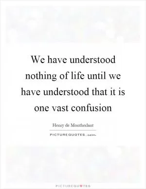 We have understood nothing of life until we have understood that it is one vast confusion Picture Quote #1