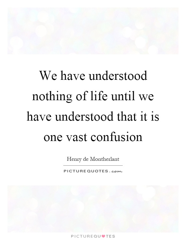 We have understood nothing of life until we have understood that it is one vast confusion Picture Quote #1