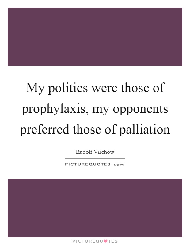 My politics were those of prophylaxis, my opponents preferred those of palliation Picture Quote #1