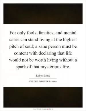 For only fools, fanatics, and mental cases can stand living at the highest pitch of soul; a sane person must be content with declaring that life would not be worth living without a spark of that mysterious fire Picture Quote #1