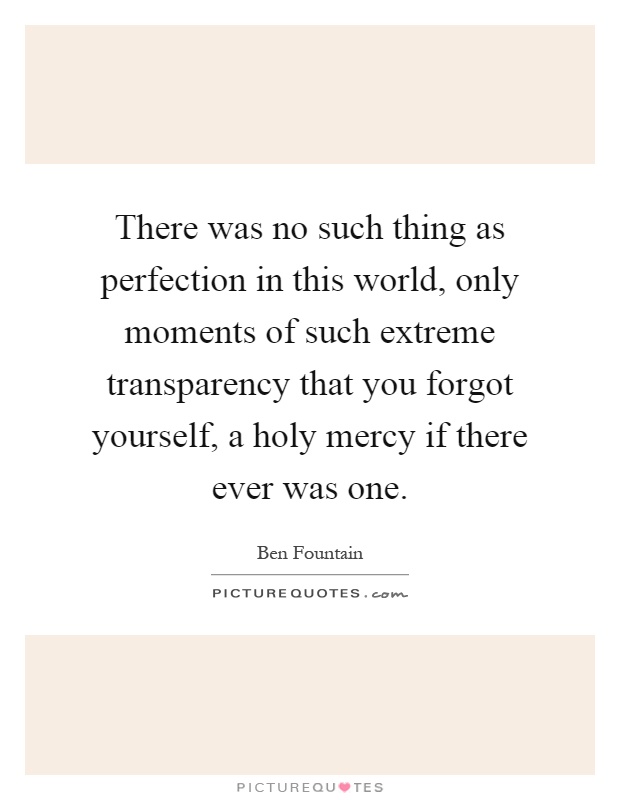 There was no such thing as perfection in this world, only moments of such extreme transparency that you forgot yourself, a holy mercy if there ever was one Picture Quote #1