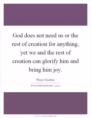 God does not need us or the rest of creation for anything, yet we and the rest of creation can glorify him and bring him joy Picture Quote #1