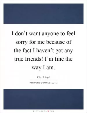 I don’t want anyone to feel sorry for me because of the fact I haven’t got any true friends! I’m fine the way I am Picture Quote #1
