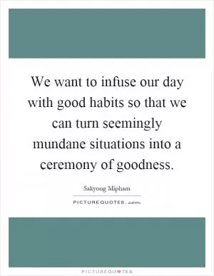 We want to infuse our day with good habits so that we can turn seemingly mundane situations into a ceremony of goodness Picture Quote #1