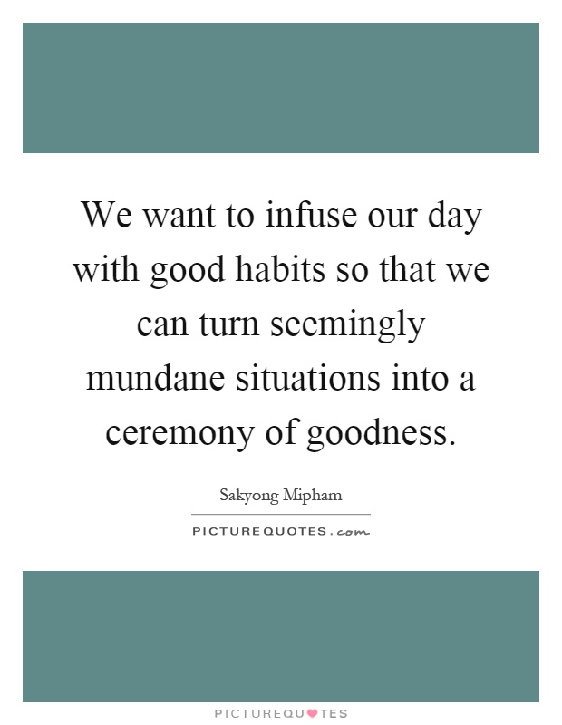 We want to infuse our day with good habits so that we can turn seemingly mundane situations into a ceremony of goodness Picture Quote #1