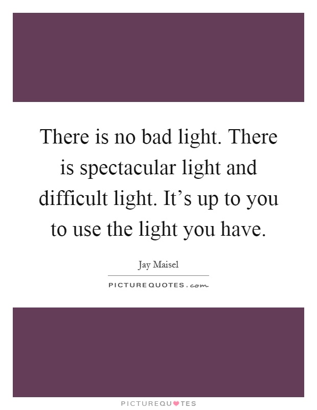 There is no bad light. There is spectacular light and difficult light. It's up to you to use the light you have Picture Quote #1