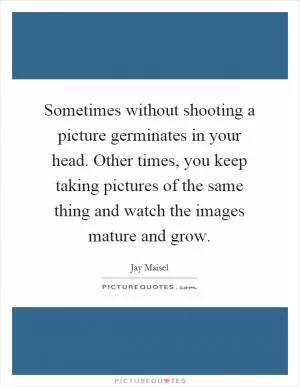 Sometimes without shooting a picture germinates in your head. Other times, you keep taking pictures of the same thing and watch the images mature and grow Picture Quote #1