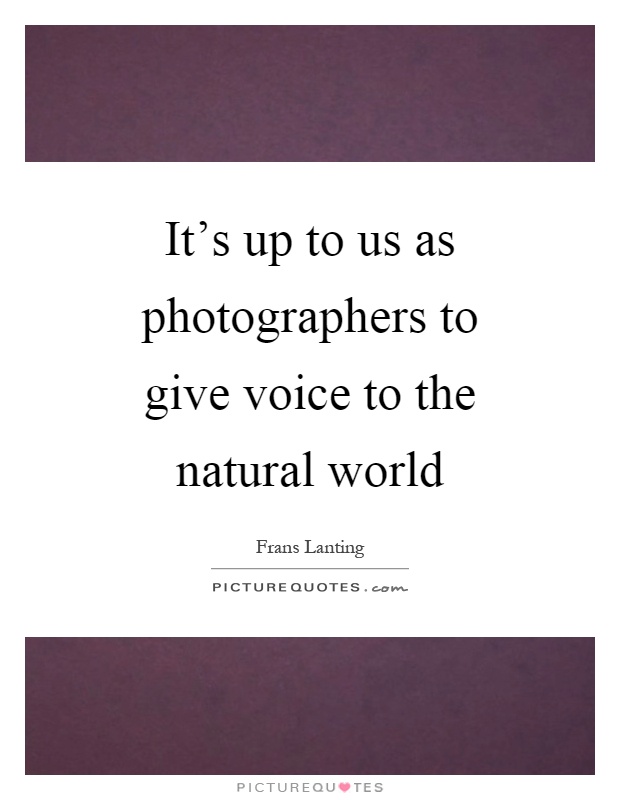 It's up to us as photographers to give voice to the natural world Picture Quote #1