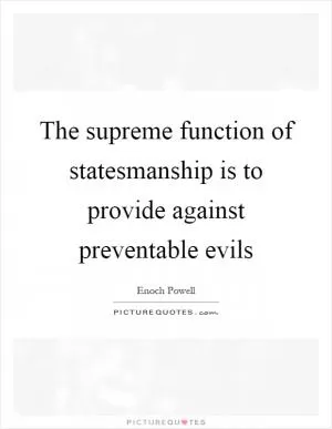 The supreme function of statesmanship is to provide against preventable evils Picture Quote #1