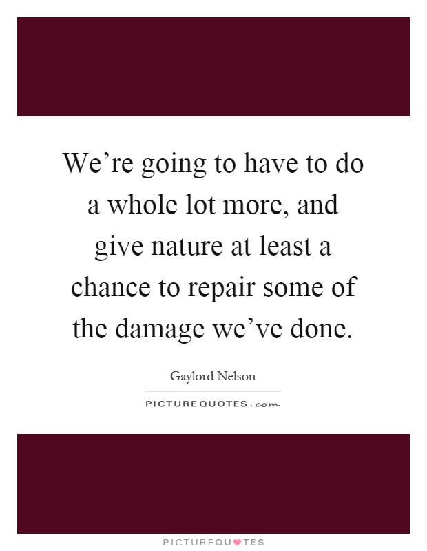We're going to have to do a whole lot more, and give nature at least a chance to repair some of the damage we've done Picture Quote #1