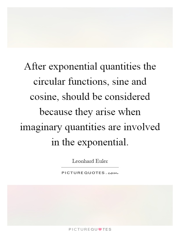 After exponential quantities the circular functions, sine and cosine, should be considered because they arise when imaginary quantities are involved in the exponential Picture Quote #1