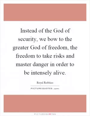 Instead of the God of security, we bow to the greater God of freedom, the freedom to take risks and master danger in order to be intensely alive Picture Quote #1