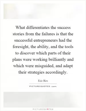 What differentiates the success stories from the failures is that the successful entrepreneurs had the foresight, the ability, and the tools to discover which parts of their plans were working brilliantly and which were misguided, and adapt their strategies accordingly Picture Quote #1