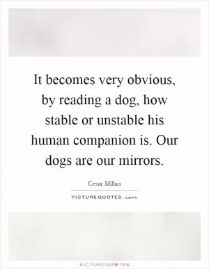 It becomes very obvious, by reading a dog, how stable or unstable his human companion is. Our dogs are our mirrors Picture Quote #1