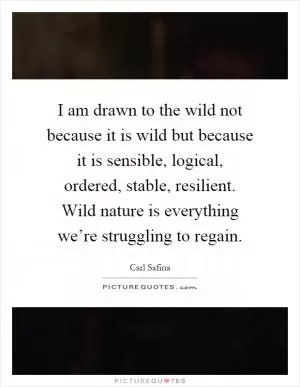 I am drawn to the wild not because it is wild but because it is sensible, logical, ordered, stable, resilient. Wild nature is everything we’re struggling to regain Picture Quote #1