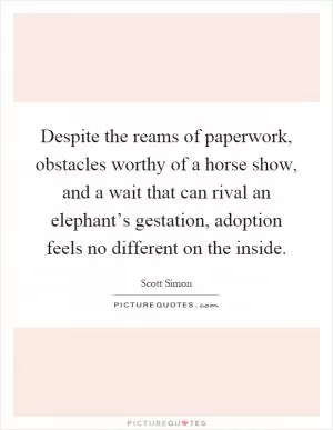 Despite the reams of paperwork, obstacles worthy of a horse show, and a wait that can rival an elephant’s gestation, adoption feels no different on the inside Picture Quote #1