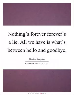 Nothing’s forever forever’s a lie. All we have is what’s between hello and goodbye Picture Quote #1