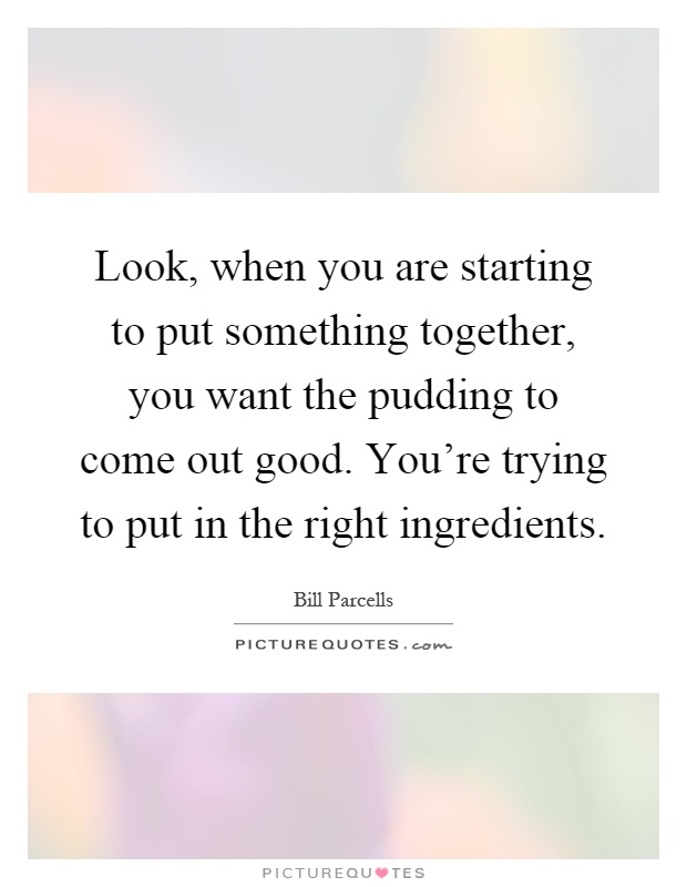 Look, when you are starting to put something together, you want the pudding to come out good. You're trying to put in the right ingredients Picture Quote #1