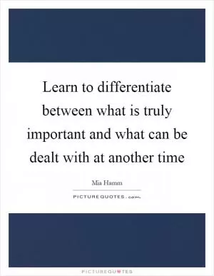 Learn to differentiate between what is truly important and what can be dealt with at another time Picture Quote #1