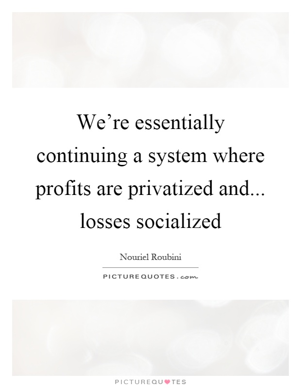 We're essentially continuing a system where profits are privatized and... losses socialized Picture Quote #1