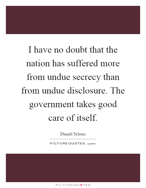 I have no doubt that the nation has suffered more from undue secrecy than from undue disclosure. The government takes good care of itself Picture Quote #1