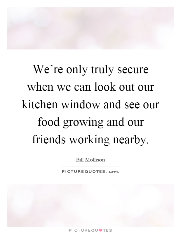 We're only truly secure when we can look out our kitchen window and see our food growing and our friends working nearby Picture Quote #1
