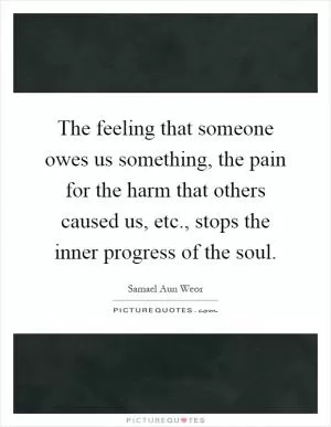 The feeling that someone owes us something, the pain for the harm that others caused us, etc., stops the inner progress of the soul Picture Quote #1