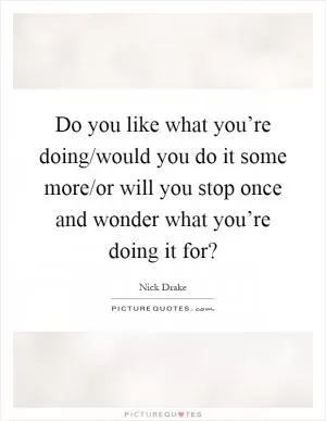 Do you like what you’re doing/would you do it some more/or will you stop once and wonder what you’re doing it for? Picture Quote #1
