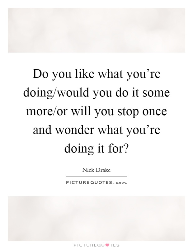 Do you like what you're doing/would you do it some more/or will you stop once and wonder what you're doing it for? Picture Quote #1