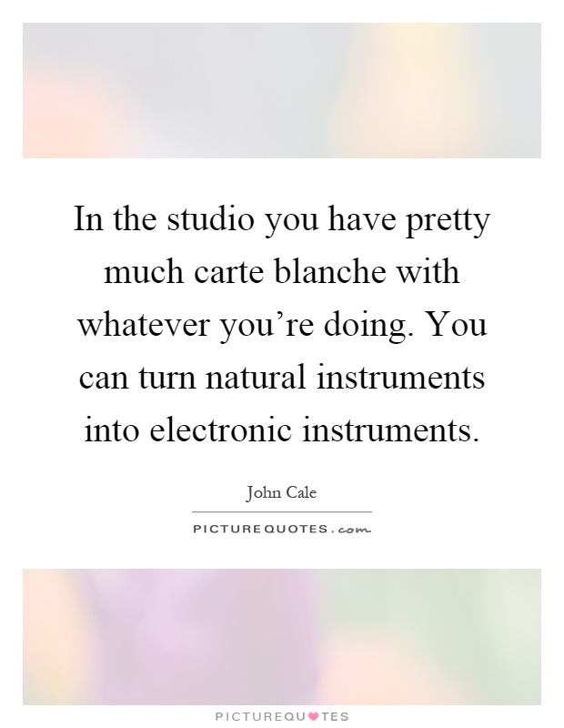 In the studio you have pretty much carte blanche with whatever you're doing. You can turn natural instruments into electronic instruments Picture Quote #1