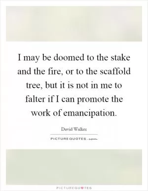 I may be doomed to the stake and the fire, or to the scaffold tree, but it is not in me to falter if I can promote the work of emancipation Picture Quote #1