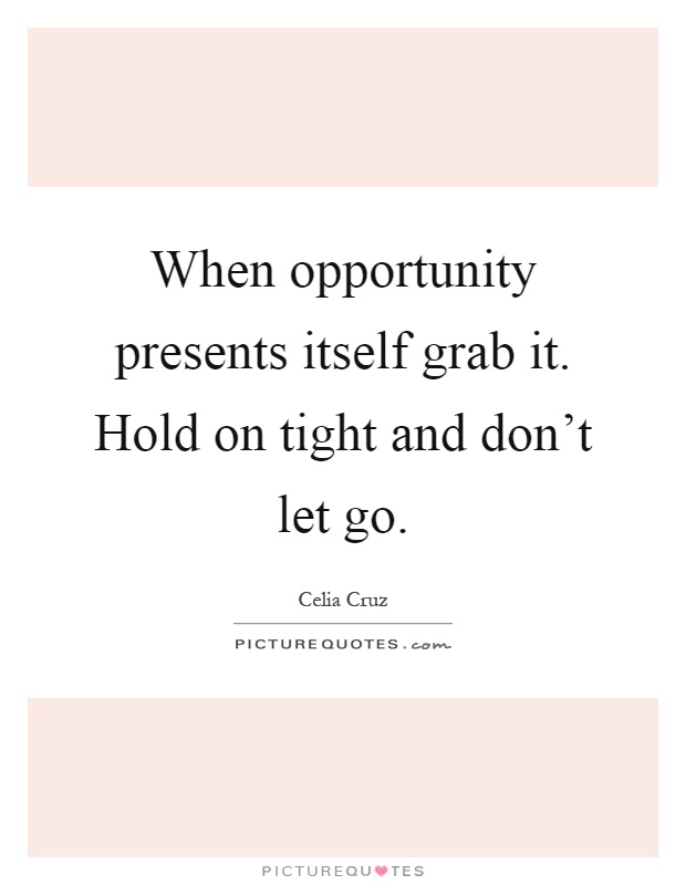 When opportunity presents itself grab it. Hold on tight and don't let go Picture Quote #1