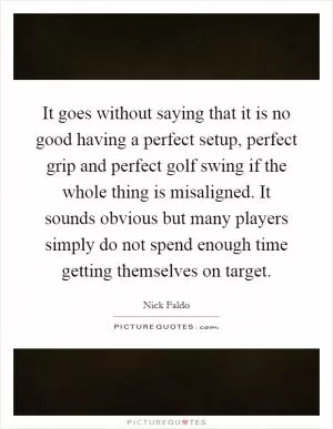 It goes without saying that it is no good having a perfect setup, perfect grip and perfect golf swing if the whole thing is misaligned. It sounds obvious but many players simply do not spend enough time getting themselves on target Picture Quote #1